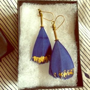 Blue/Gold Feather earrings from Anthropologie